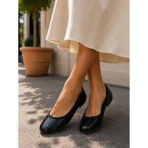 Crocodile Black Foldable Ballet Flats YNY  Yosi New York 8 NWOT Lexington